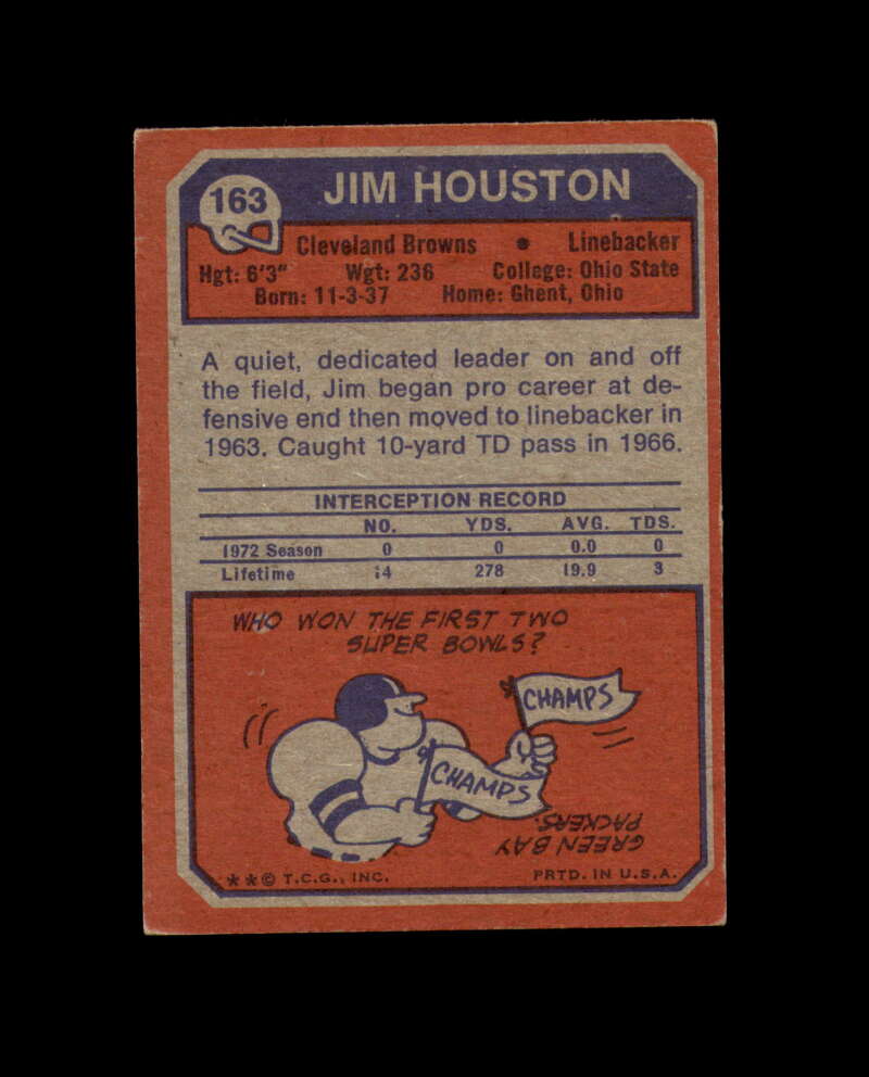 Jim Houston Signed 1973 Topps Cleveland Browns Autograph
