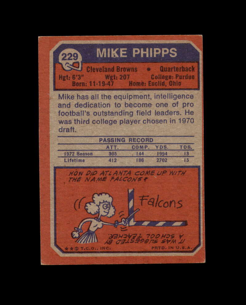 Mike Phipps Signed 1973 Topps Cleveland Browns Autograph