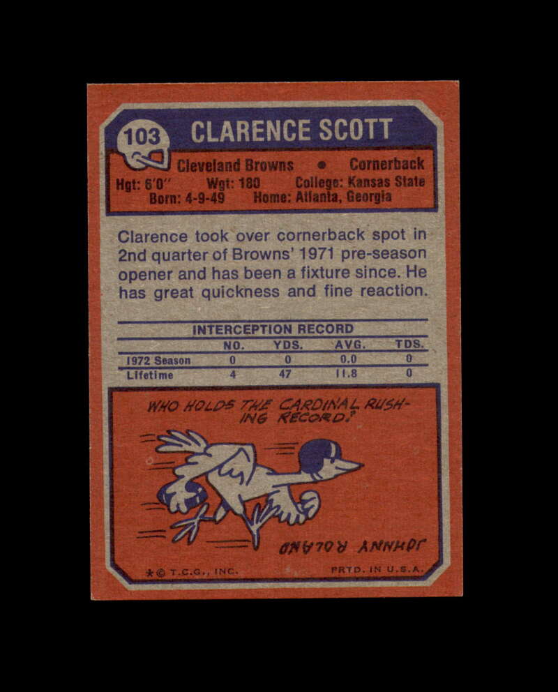 Clarence Scott Signed 1973 Topps Cleveland Browns Autograph