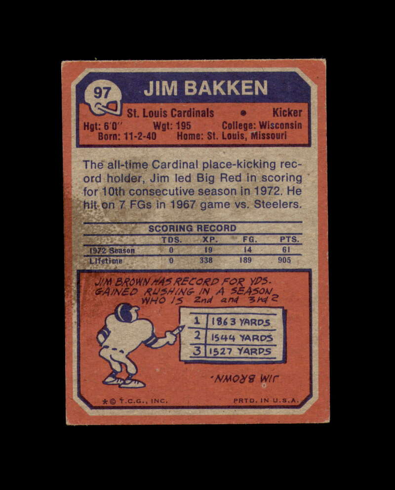 Jim Bakken Signed 1973 Topps St. Louis Cardinals Autograph