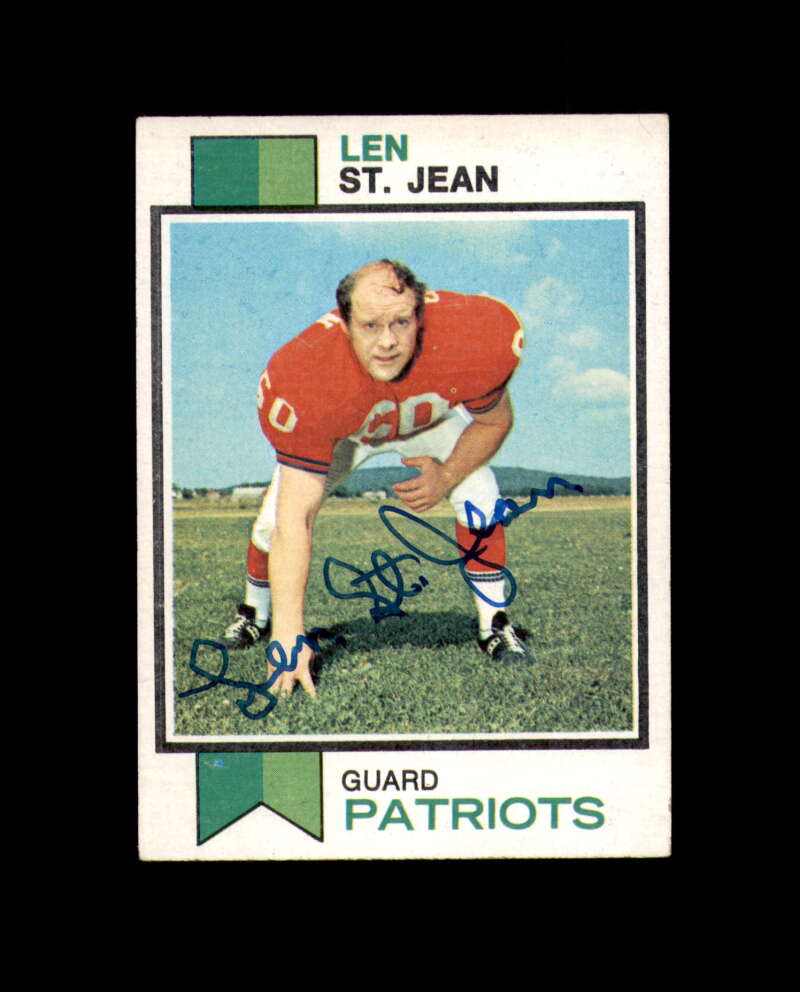 Len St. Jean Signed 1973 Topps New England Patriots Autograph