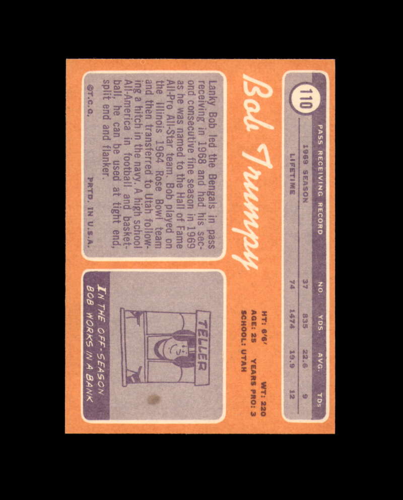 Bob Trumpy Signed 1970 Topps Rookie Cincinnati Bengals Autograph