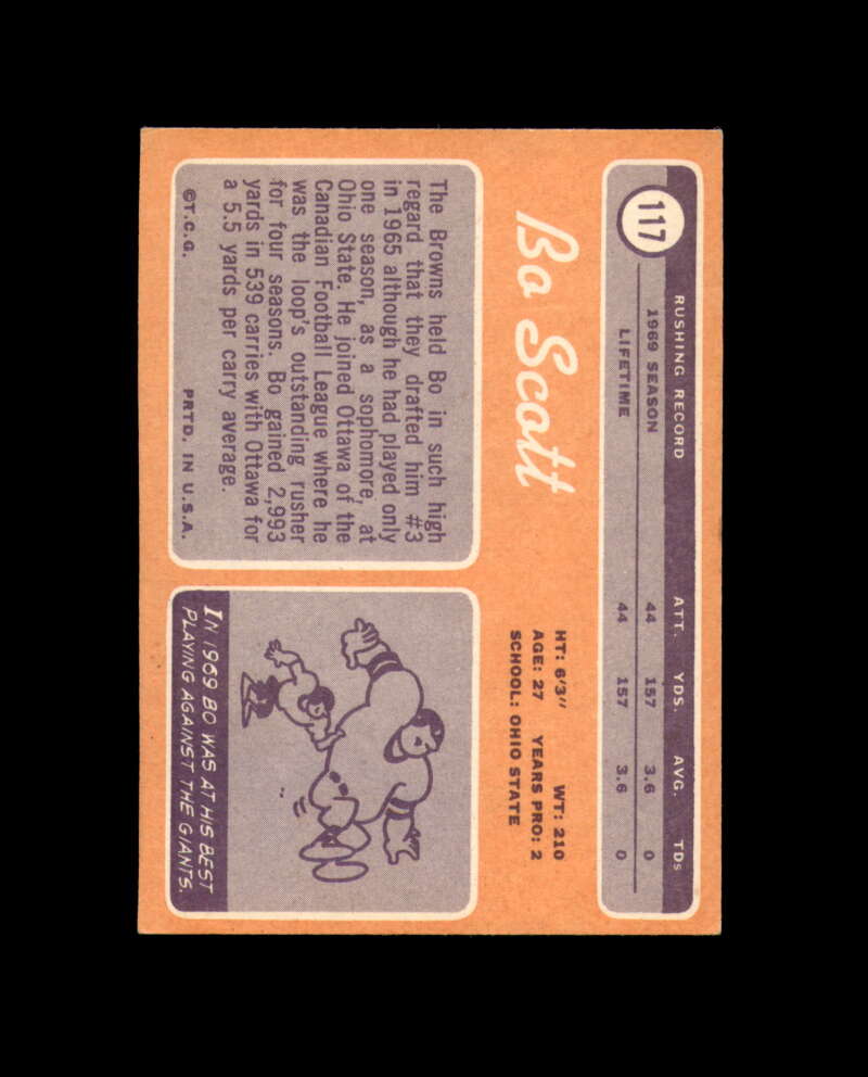 Bo Scott Signed 1970 Topps Cleveland Browns Autograph