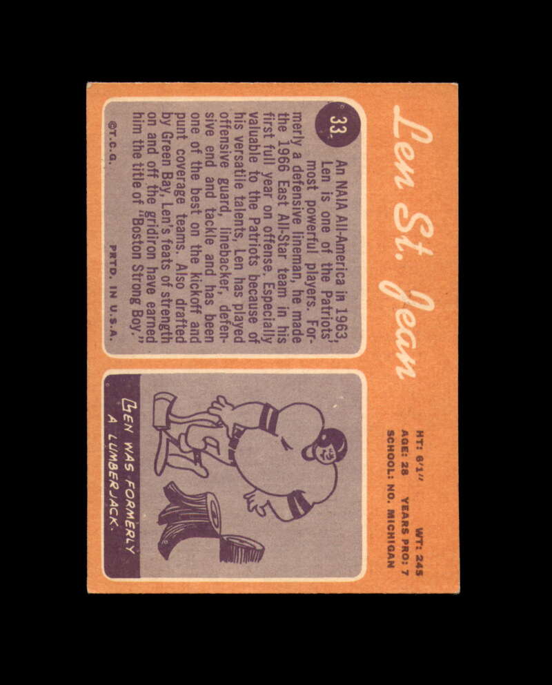 Len St. Jean Signed 1970 Topps New England Patriots Autograph