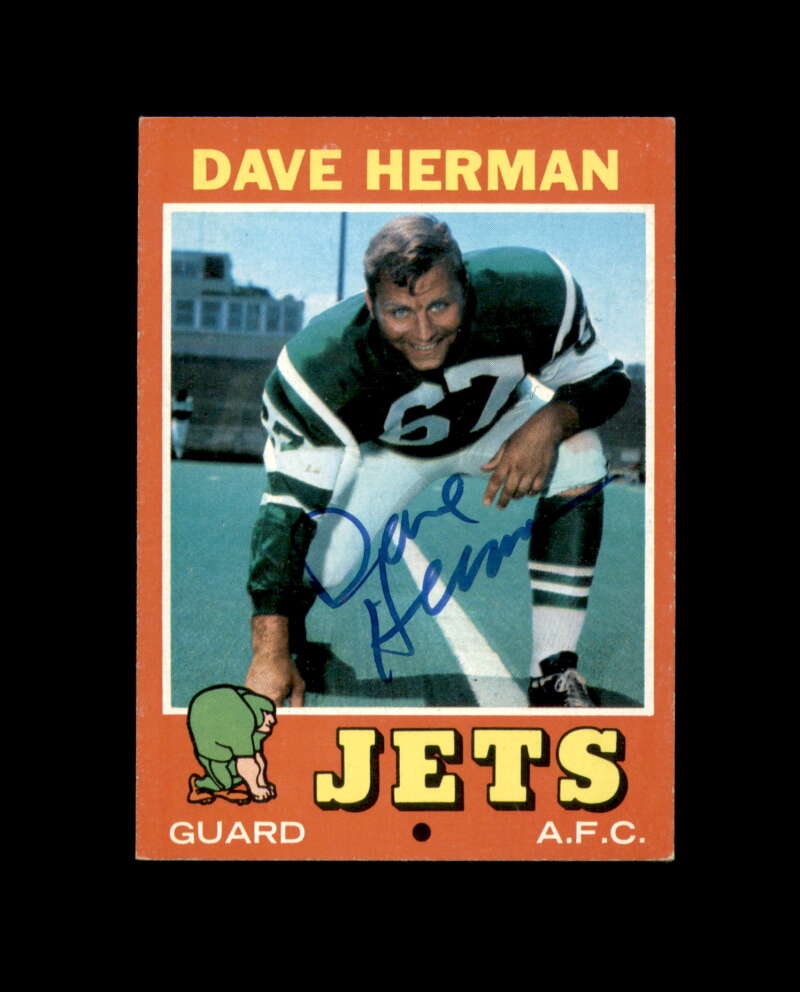 Dave Herman Signed 1971 Topps New York Jets Autograph