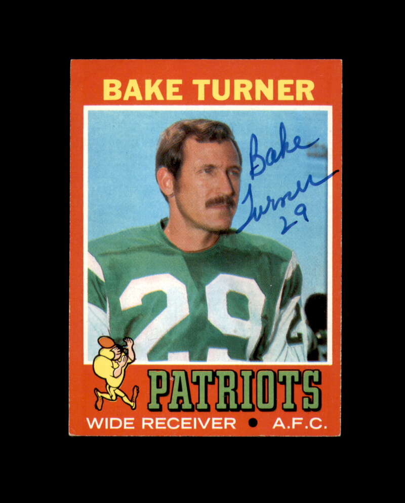 Bake Turner Signed 1971 Topps New England Patriots Autograph