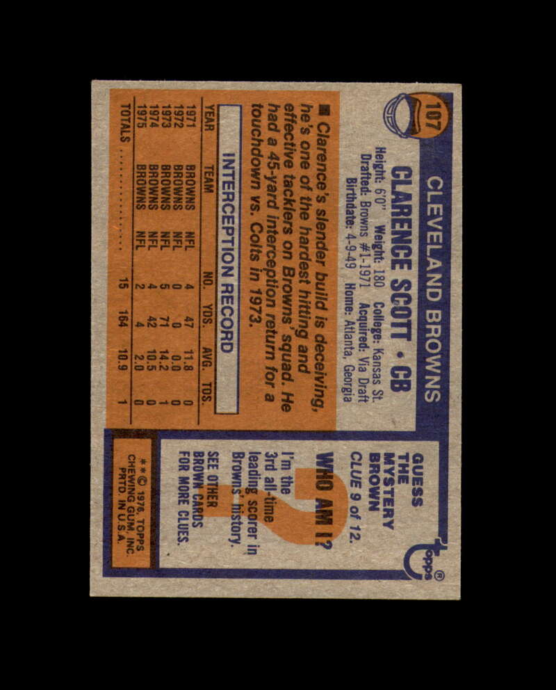 Clarence Scott Signed 1976 Topps Cleveland Browns Autograph