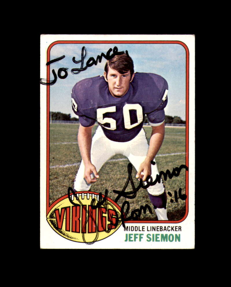 Jeff Siemon Signed 1976 Topps Minnesota Vikings Autograph