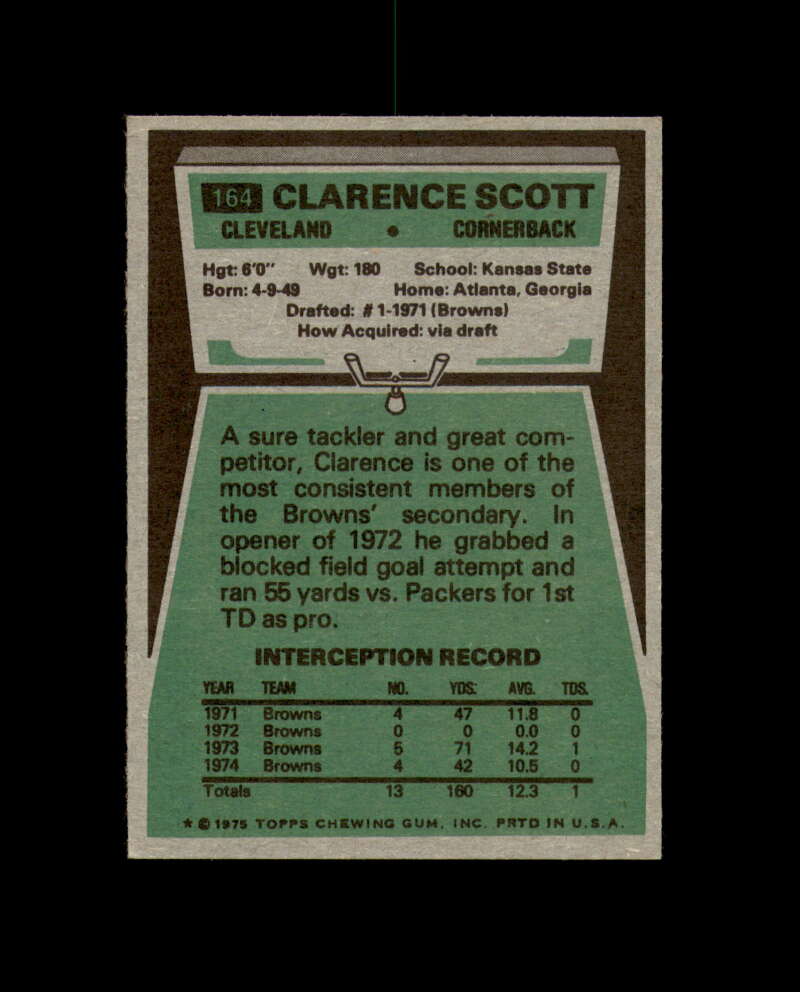 Clarence Scott Signed 1975 Topps Cleveland Browns Autograph