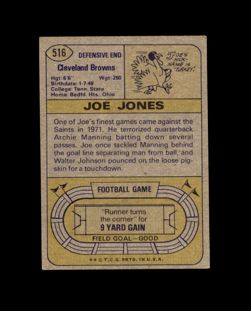 Joe Jones Signed 1974 Topps Cleveland Browns Autograph