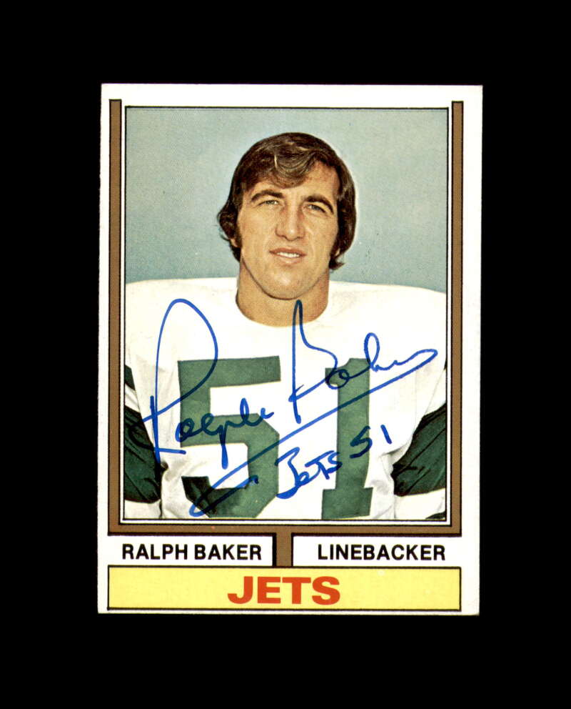 Ralph Baker Signed 1974 Topps New York Jets Autograph
