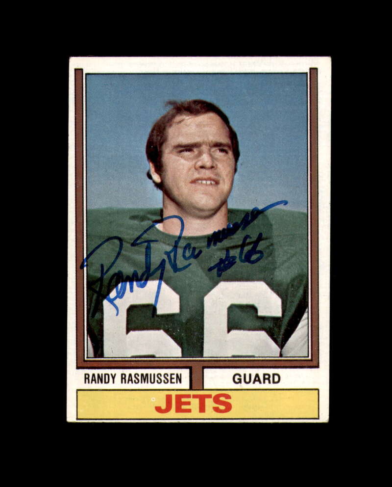 Randy Rasmussen Signed 1974 Topps New York Jets Autograph