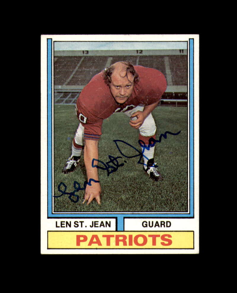Len St. Jean Signed 1974 Topps New England Patriots Autograph