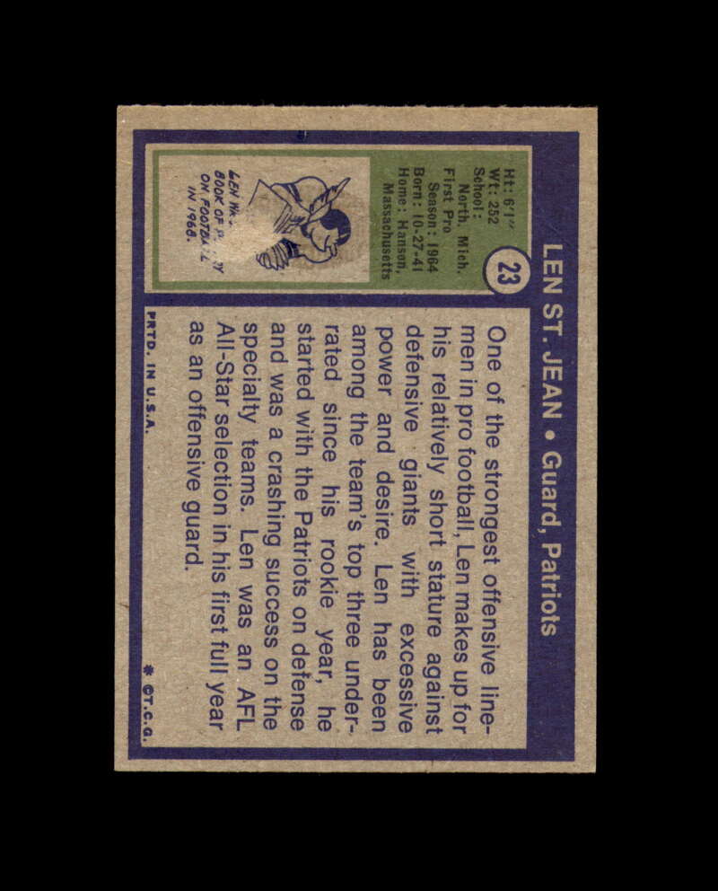 Len St. Jean Signed 1972 Topps New England Patriots Autograph