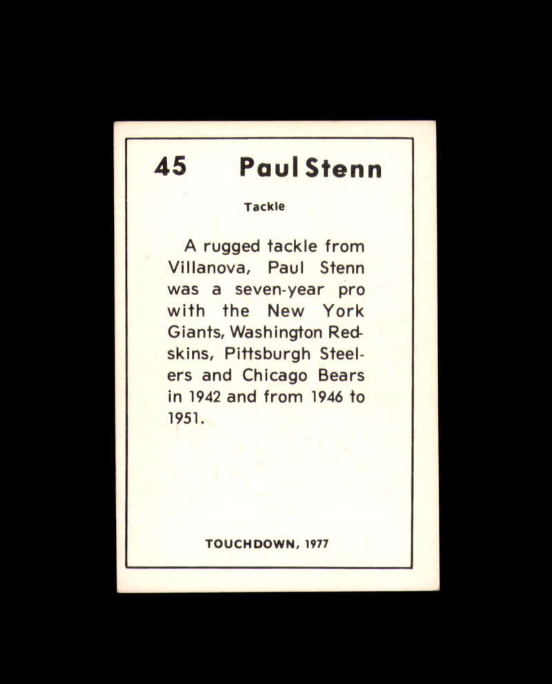 Paul Stenn Signed 1977 Touchdown Club New York Giants Autograph