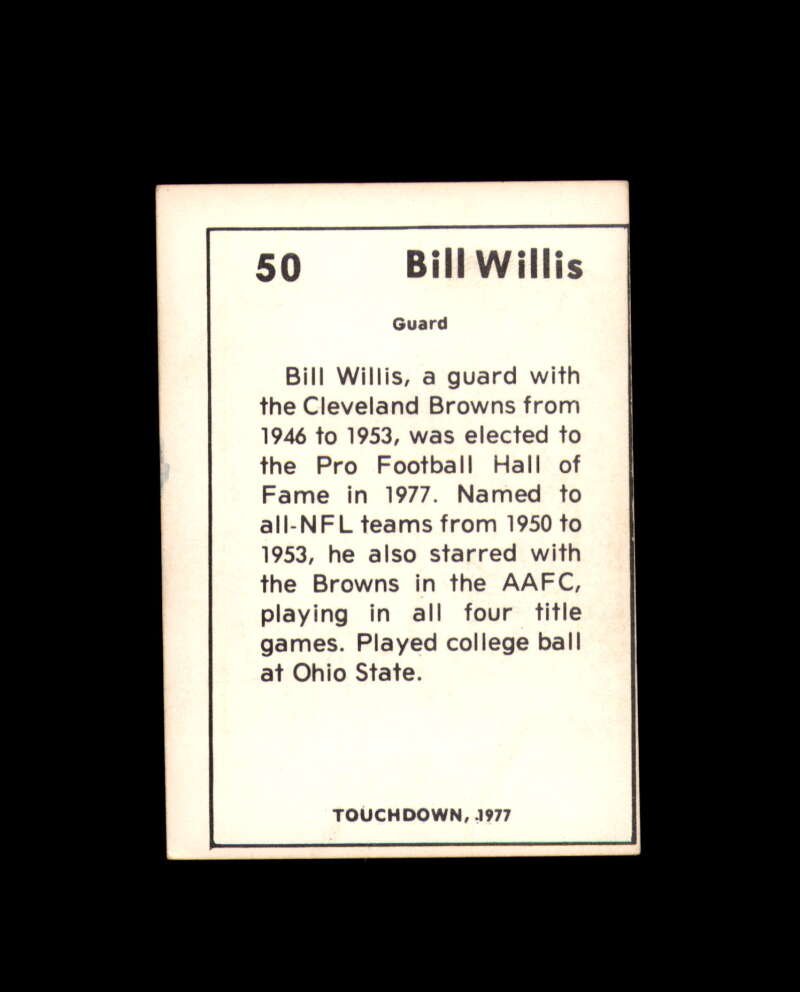 Bill Willis Signed 1977 Touchdown Club Cleveland Browns Autograph