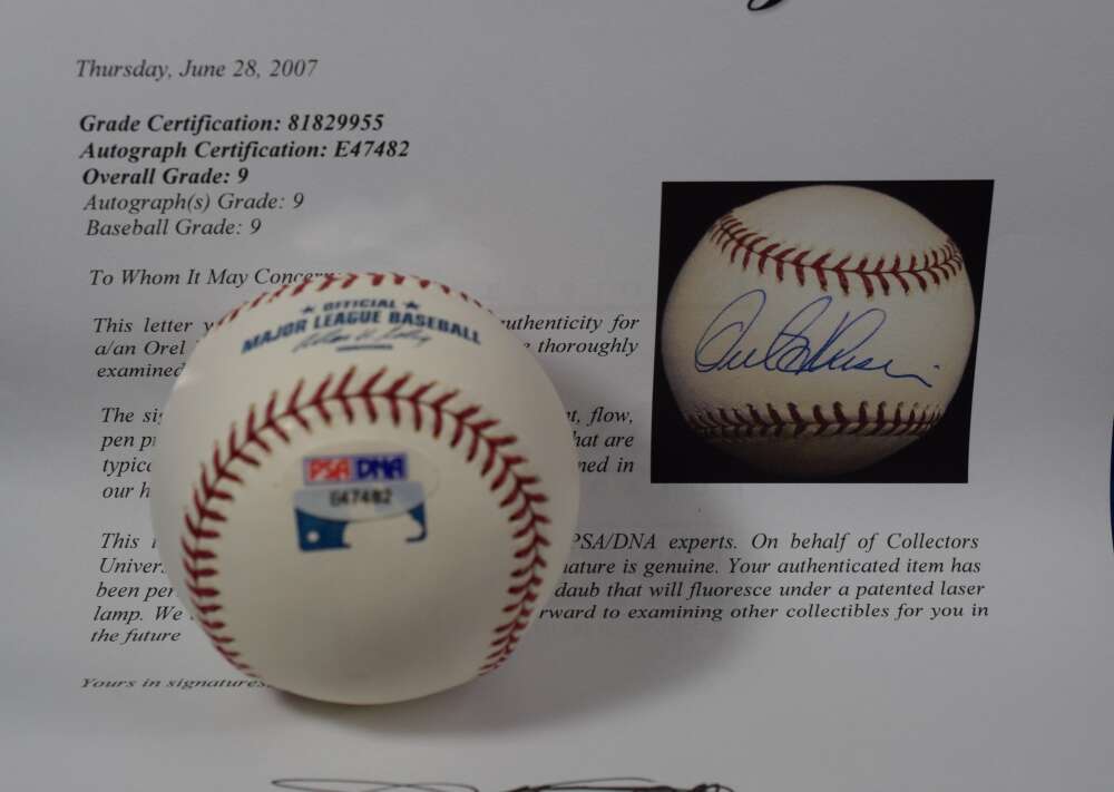Orel Hershiser Mint 9 PSA DNA Autograph Major League Signed Baseball OML