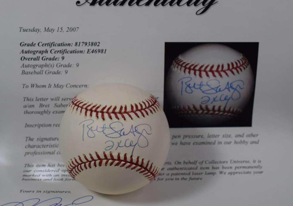 Bret Saberhagen Mint 9 PSA DNA Autograph Major League Signed Baseball OML 2x CY