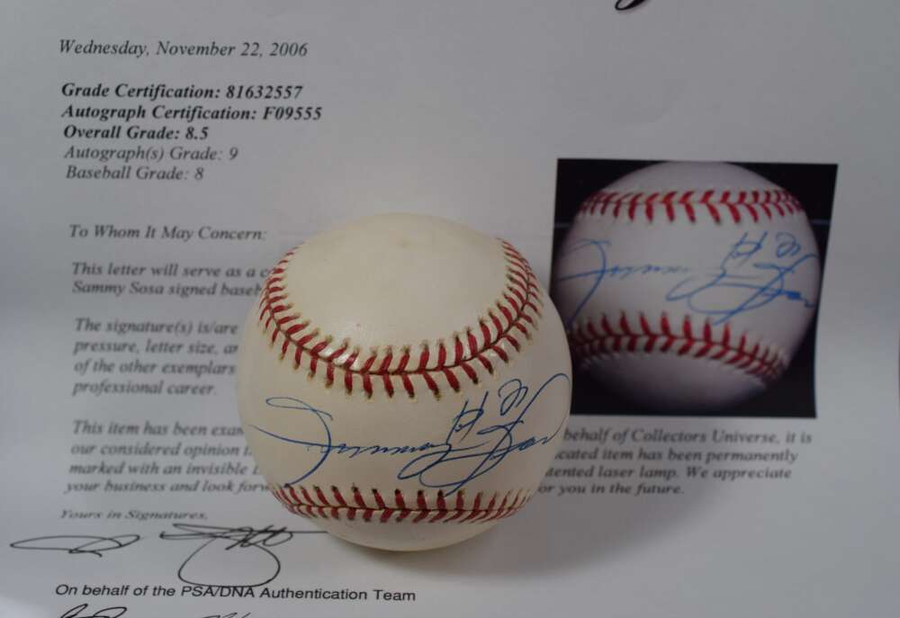 Sammy Sosa Mint 9 PSA DNA Autograph National League Signed Baseball ONL