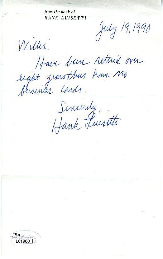 Hank Luisetti Jsa Authenticated Signed 1990 Letter Autograph