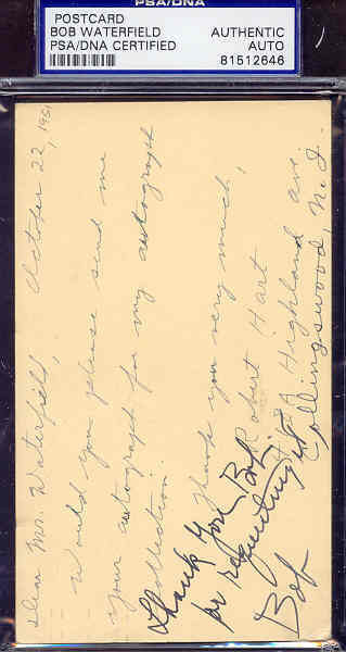 Bob Waterfield 1951 Signed Govt Gpc Psa/dna Slabbed