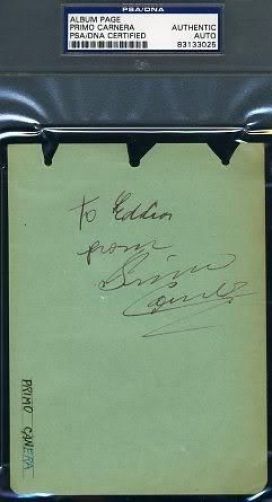 Primo Carnera Psa/dna Signed Album Page Autograph Authentic