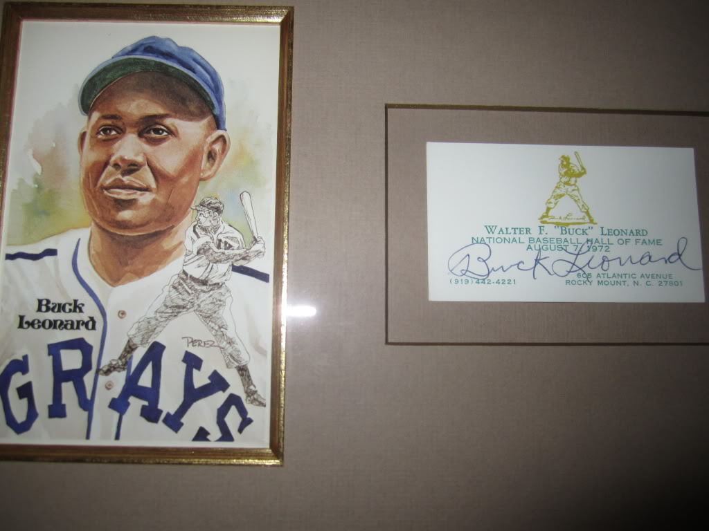 Buck Leonard Signed Framed Business Card Jsa Perez Stee