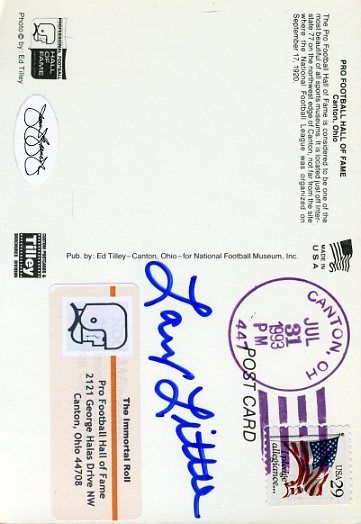 Larry Little Hof Signed Jsa Cert Sticker Postcard Authentic Autograph