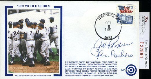 Johnny Podres John Roseboro 1963 World Series Signed Jsa Certed Fdc Autograph