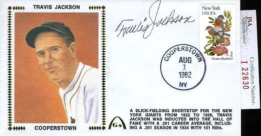 Travis Jackson 1982 Hall Of Fame Signed Jsa Certed Fdc Authentic Autograph