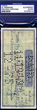 Al Simmons Signed Psa/dna 1949 Check Certified Autograph