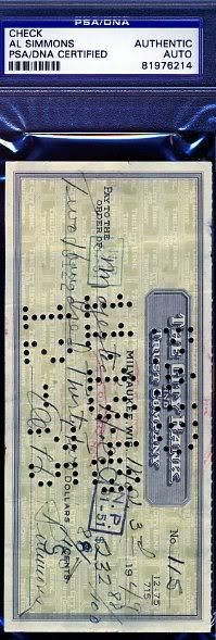 Al Simmons Signed Psa/dna 1949 Check Certified Autograph
