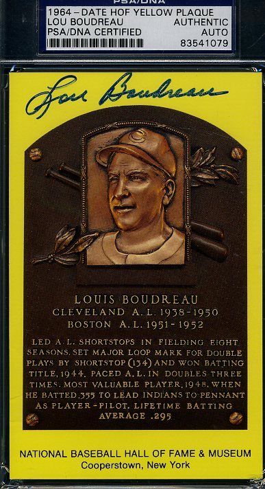 Lou Boudreau Psa/dna Signed Gold Hof Plaque Authentic Autograph