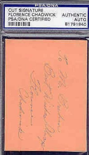 Florence Chadwick English Chan Signed 3x5 Psa/dna Auto Authentic