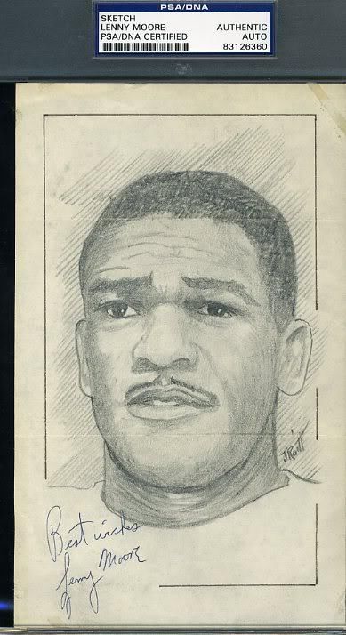 Lenny Moore Psa/dna Signed Original 5x7 Drawing