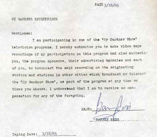 Barney Ross Signed Jsa 1965 Contract Awesome Autograph