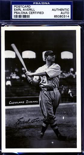 Earl Averill Signed Psa/dna  Photo Postcard Certified Autograph