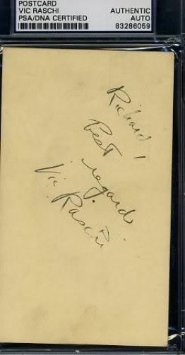 Vic Rashi Psa/dna Signed 1950 Gpc Gov`t Postcard Certified Autograph Authentic