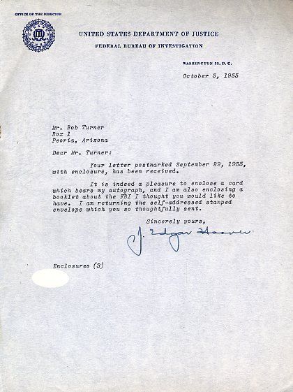 J Edgar Hoover Jsa Certed Signed 1955 Letter Autograph