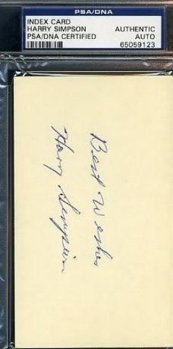 Harry Simpson Psa/dna Signed 3x5 Index Authentic Autograph
