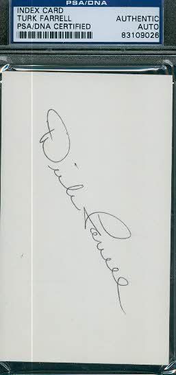 Dick Turk Farrell Autograph 3x5 Index Card Psa/dna