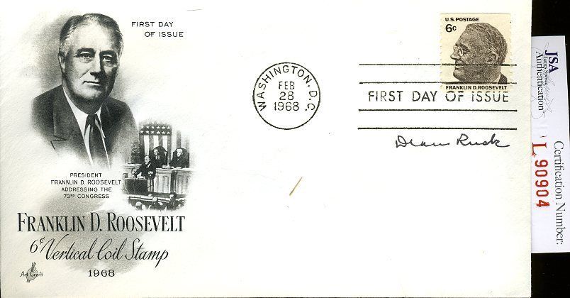 Dean Rusk Secretary Of State Jsa Authenticated Signed Fdc Certed Autograph
