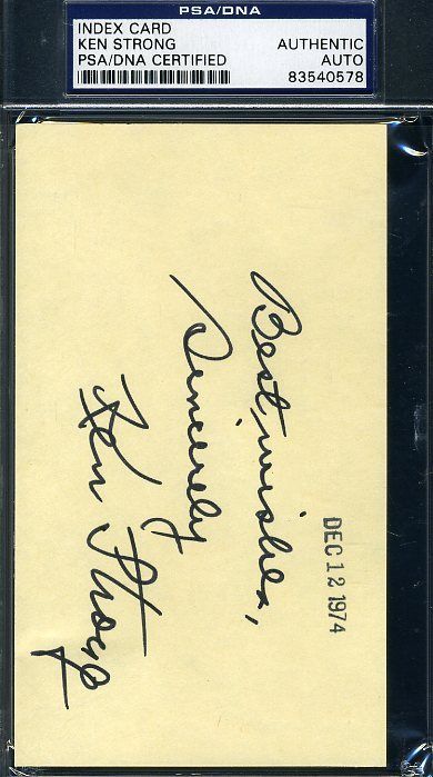 Ken Strong Psa/dna Signed 3x5 Index Card Authentic Autograph