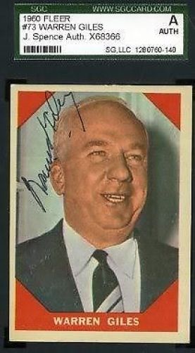 Warren Giles 1960 Fleer Jsa Slabbed Certified Sgc Spence Authentic Autograph