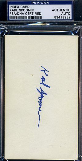 Karl Spooner Rare Signed Psa/dna Certified 3x5 Index Card Authentic Autograph
