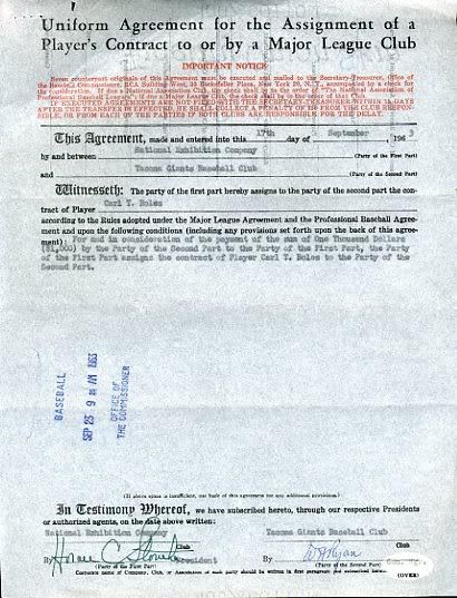 Horace Stoneham Signed Jsa Certed 1963 Contract Autograph