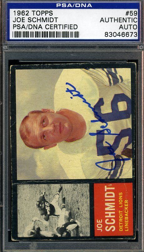 Joe Schmidt Signed Psa/dna Certified 1962 Topps Authenic Autograph