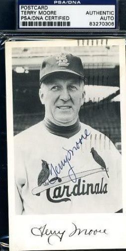 Terry Moore Signed Psa/dna 1957 Postmarked Team Issued Photo Postcard Autograph