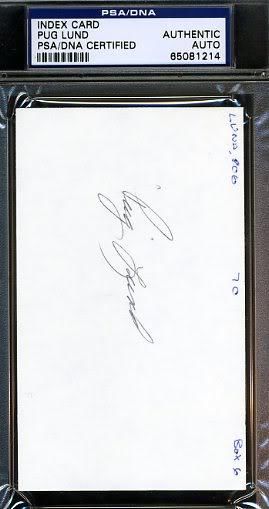 Pug Lund Signed Psa/dna 3x5 Index Card Certified Autograph