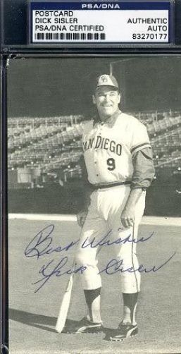 Dick Sisler Signed Psa/dna Padres 70`s  Postcard Autograph